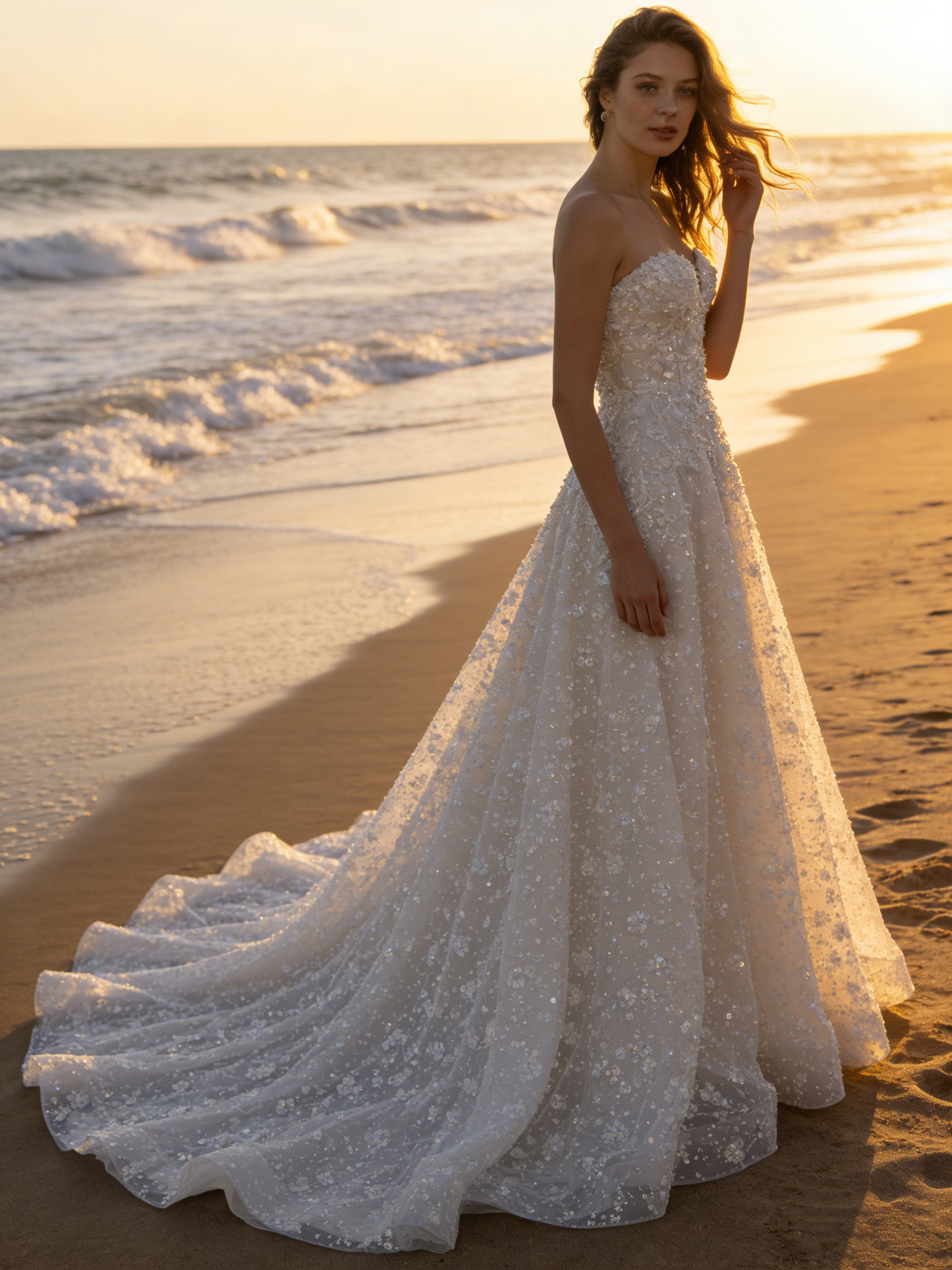 CS159 Luxury Beaded Sweetheart A-Line Wedding Dress with 3D Floral Lace