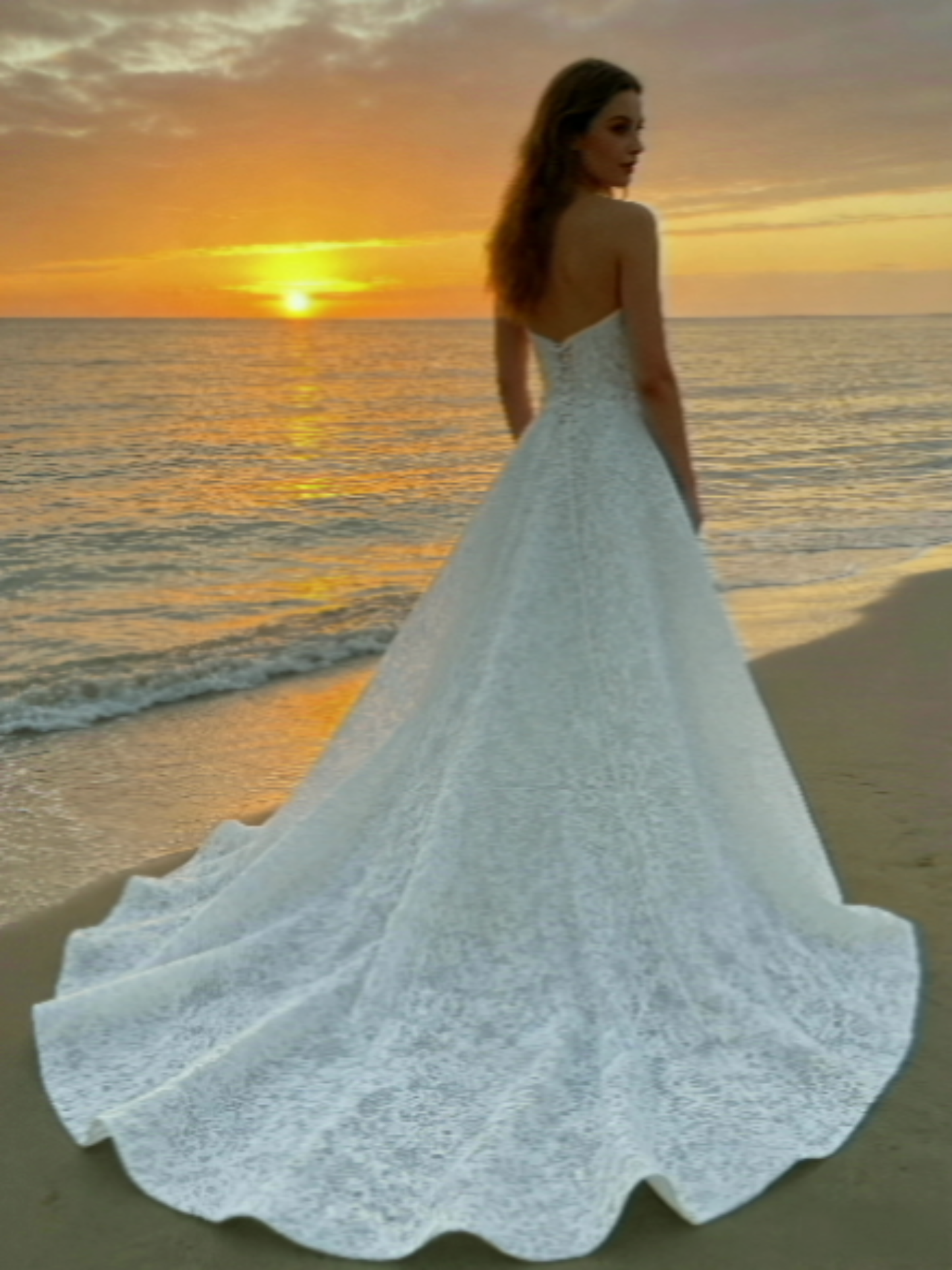 JF045 Strapless Lace A-Line Wedding Dress with Plunge Neck & Corset Back