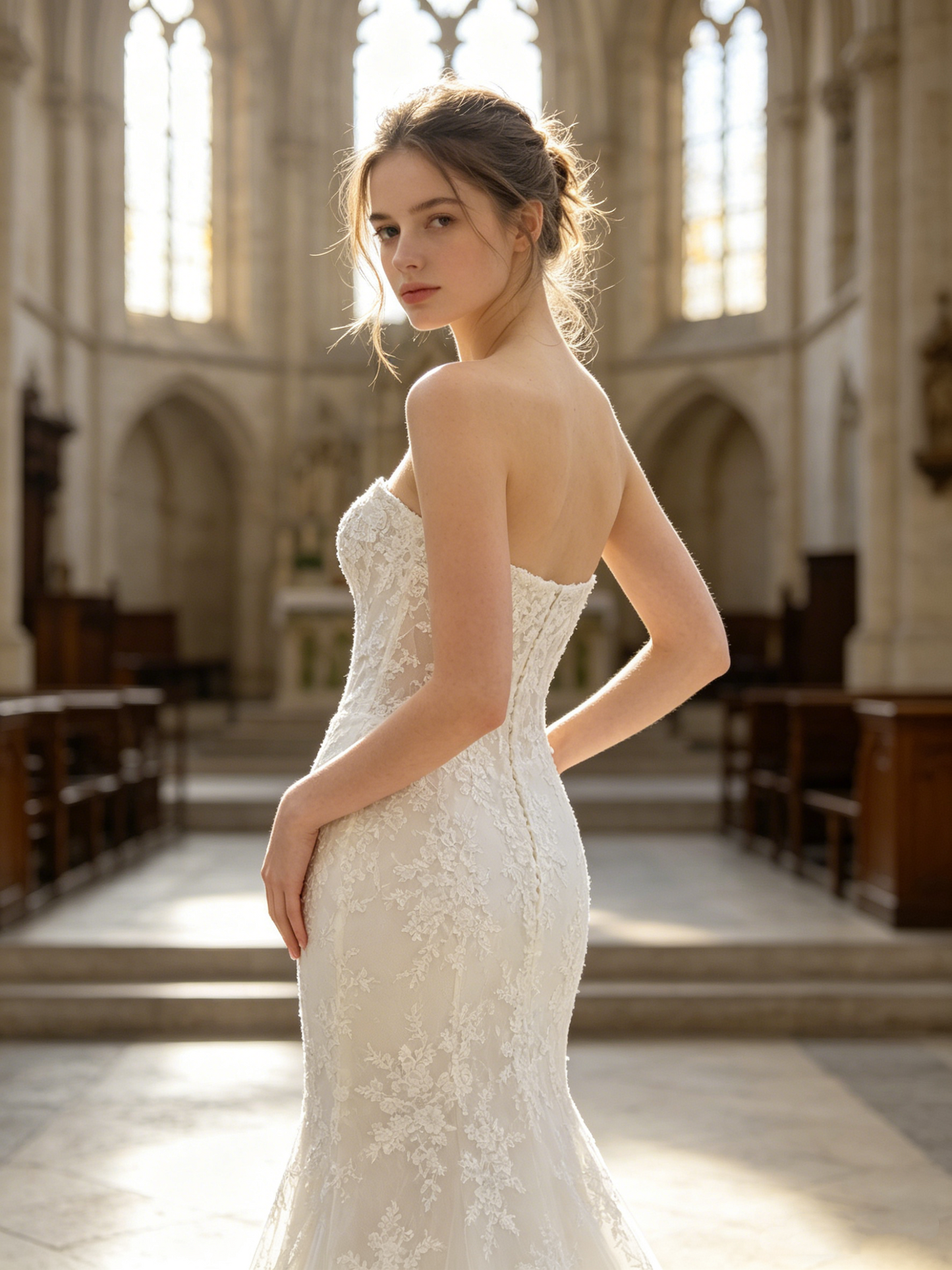 CS335 Strapless Lace Mermaid Wedding Dress with Corset Bodice & Beaded Trim