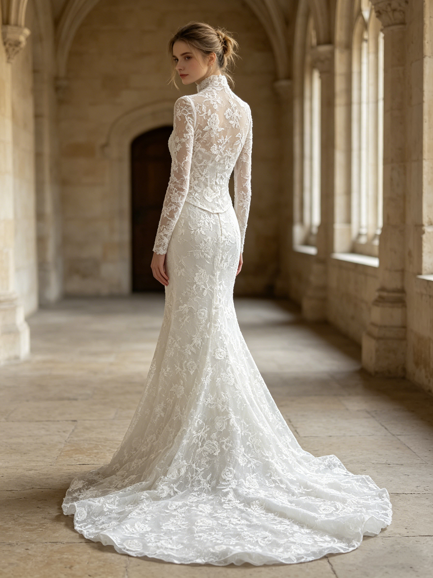 CN322 Convertible Strapless Mermaid Wedding Dress with High Neck Lace Jacket