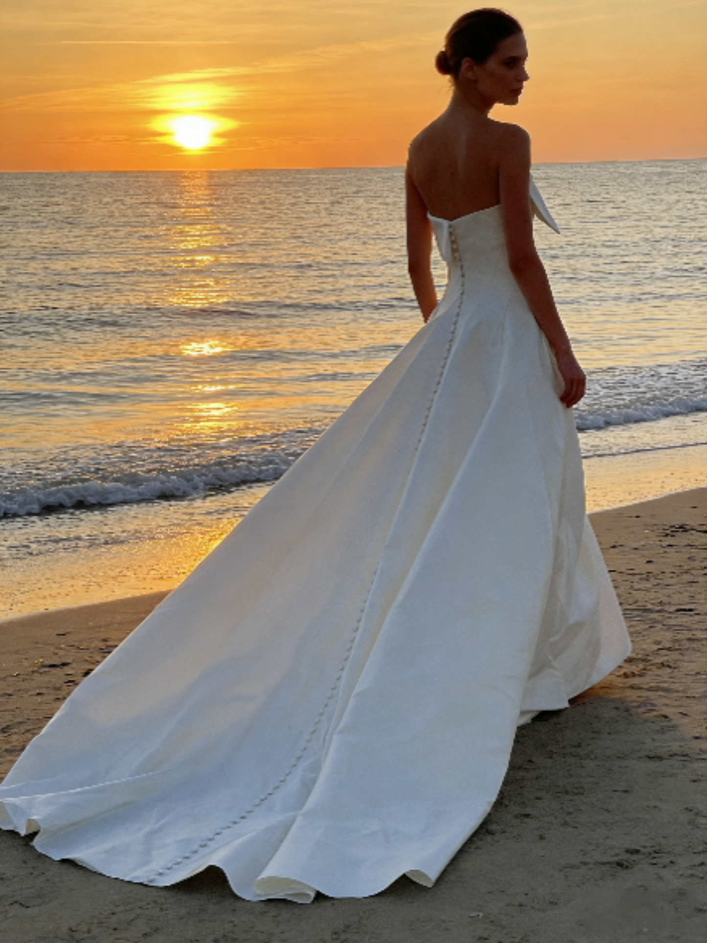 Strapless Asymmetric Neck Satin A-Line Wedding Dress | 1440 Bridal Gown