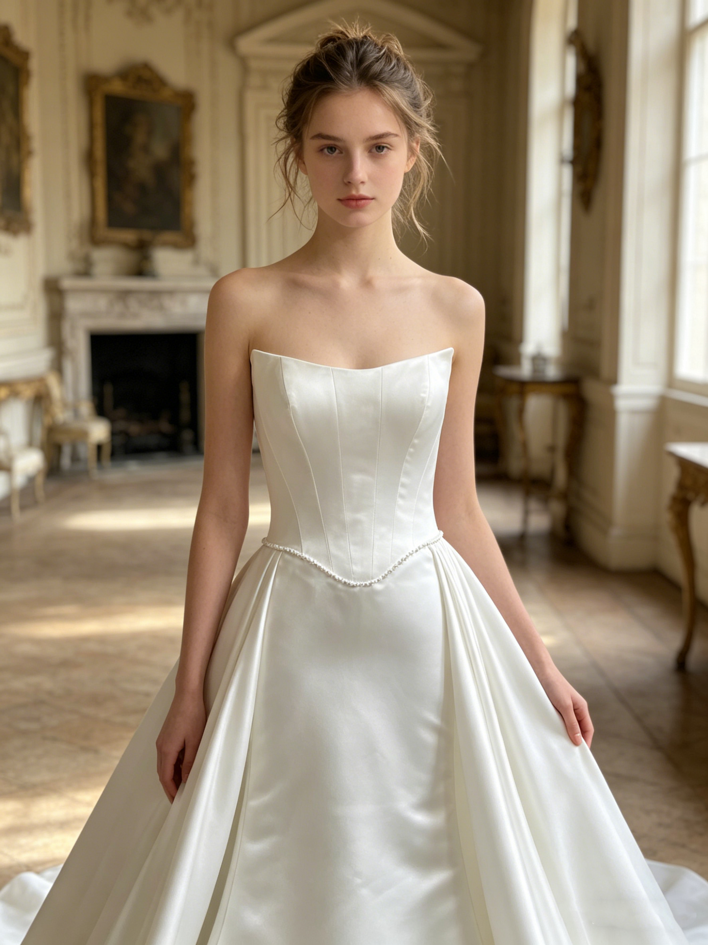 CS411 Strapless Satin Mermaid Wedding Dress with Detachable Overskirt & Corset Bodice
