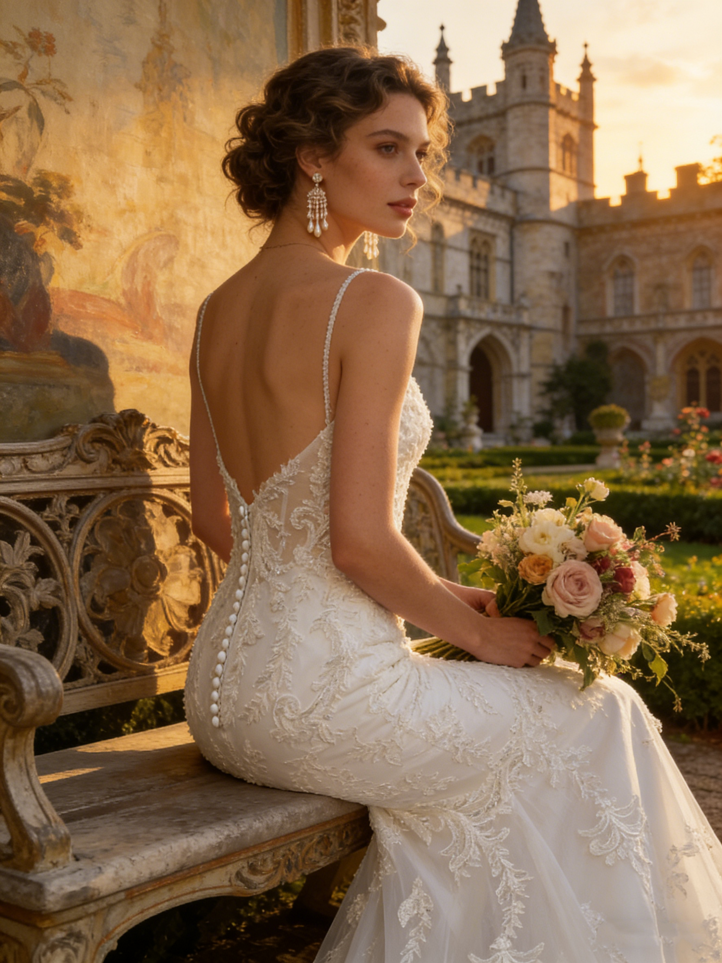 CS107 Elegant Lace Mermaid Wedding Dress with Spaghetti Straps & Illusion Back