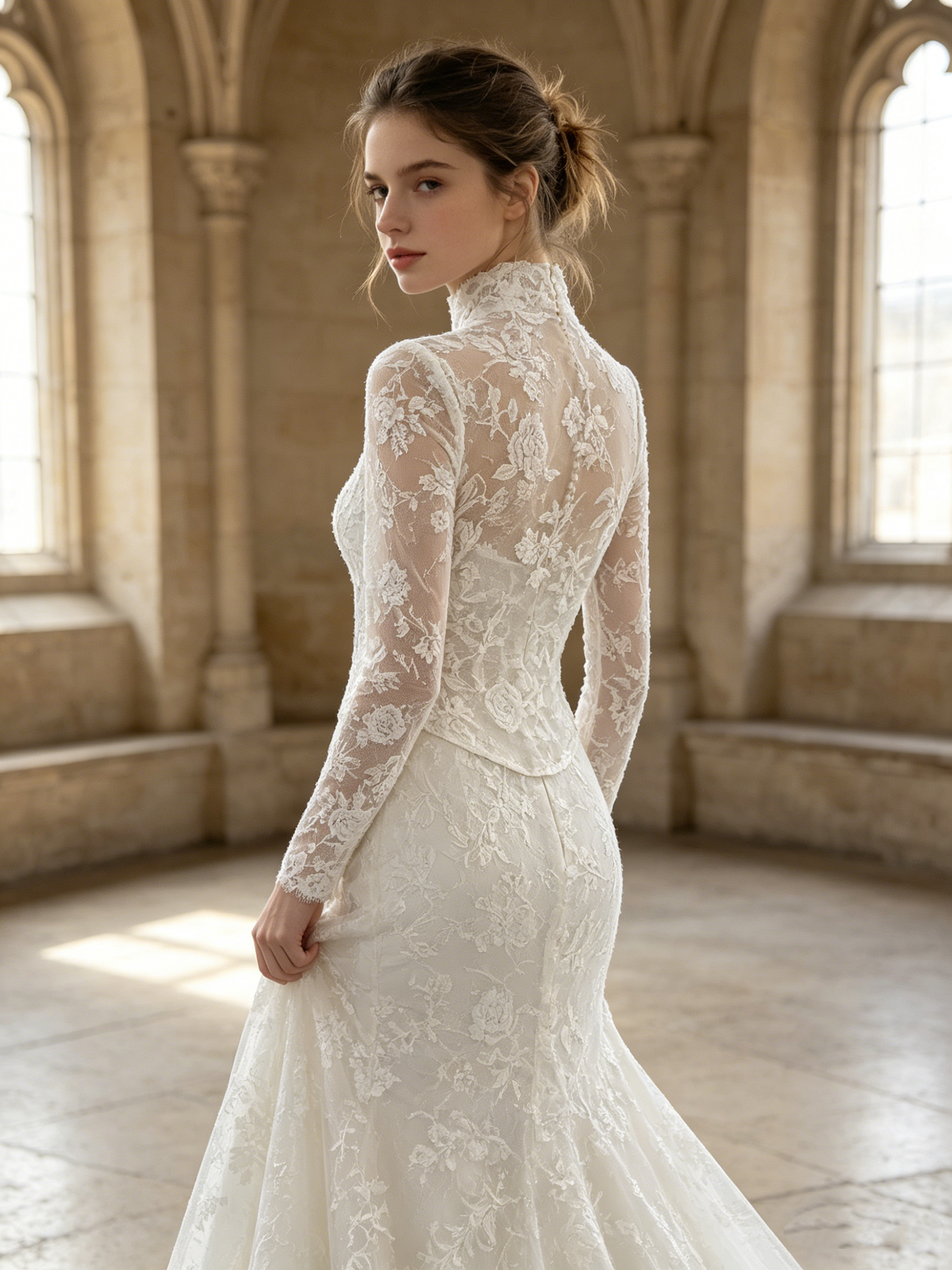 CN322 Convertible Strapless Mermaid Wedding Dress with High Neck Lace Jacket