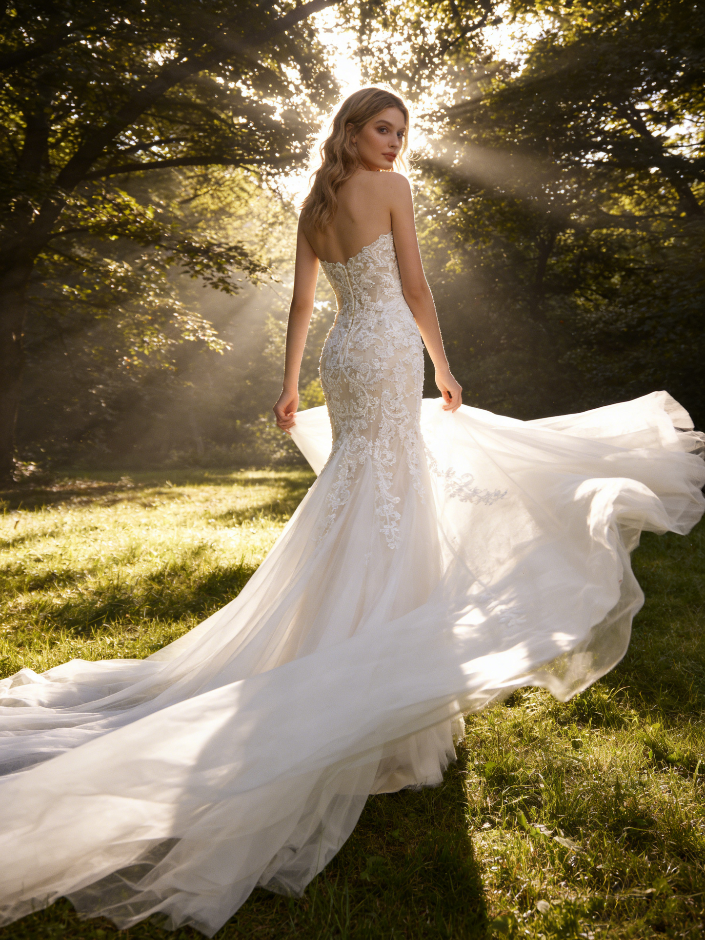 Romantic Strapless Lace Mermaid Wedding Dress | Z-Ting JF043