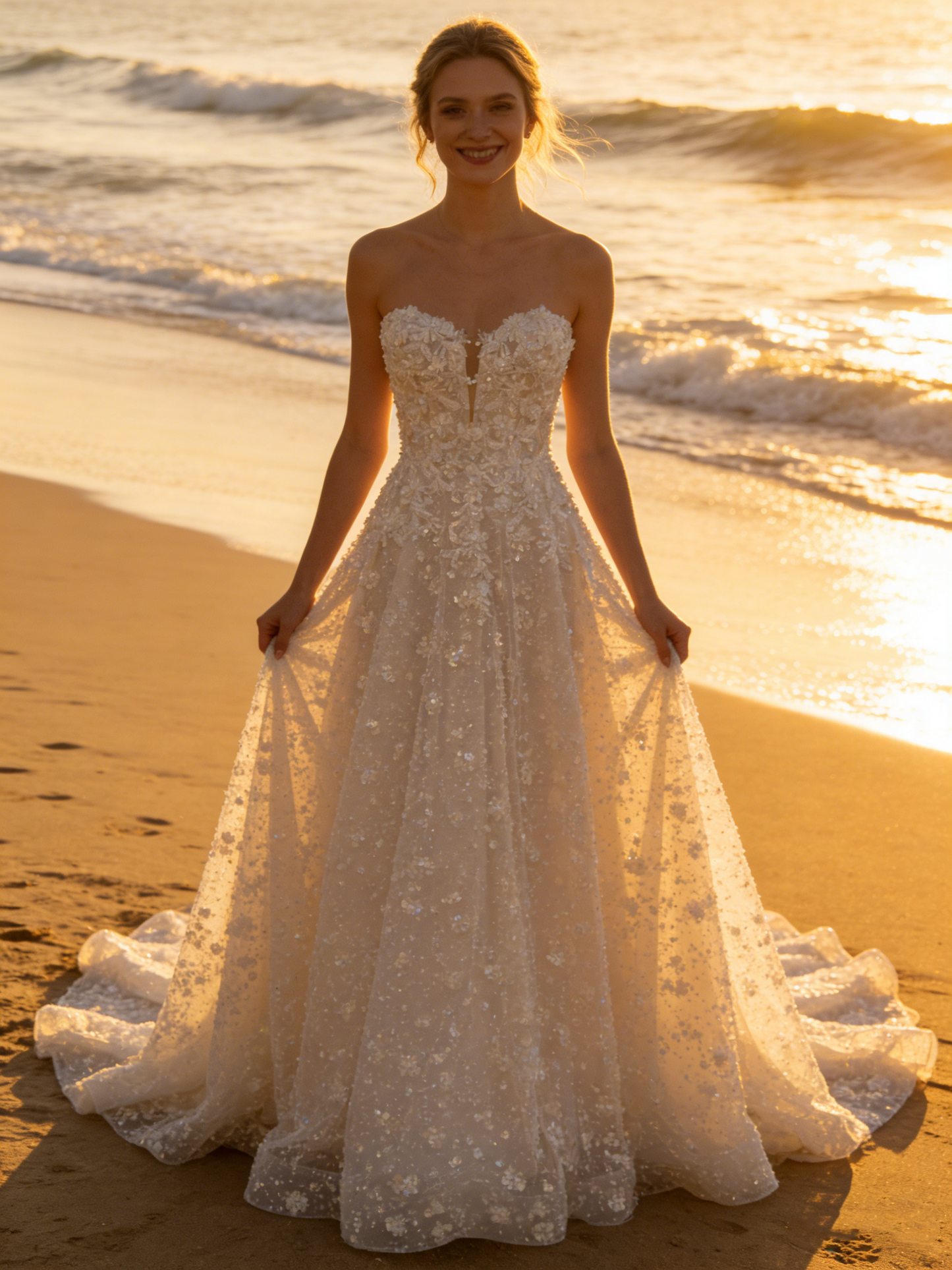 CS159 Luxury Beaded Sweetheart A-Line Wedding Dress with 3D Floral Lace