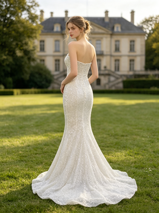 CN335 Strapless Beaded Mermaid Wedding Dress with Full Sparkle