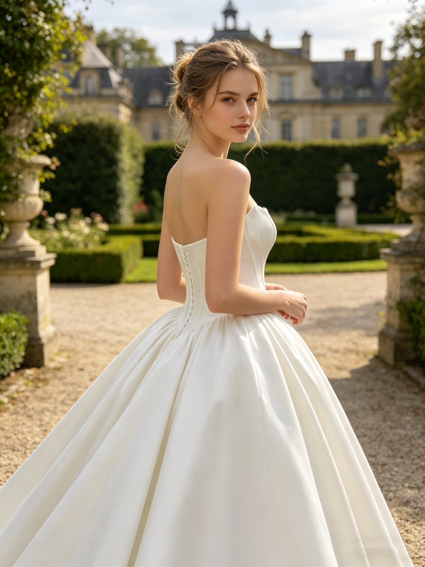 CS410 Strapless Satin Ball Gown Wedding Dress with Corset Bodice