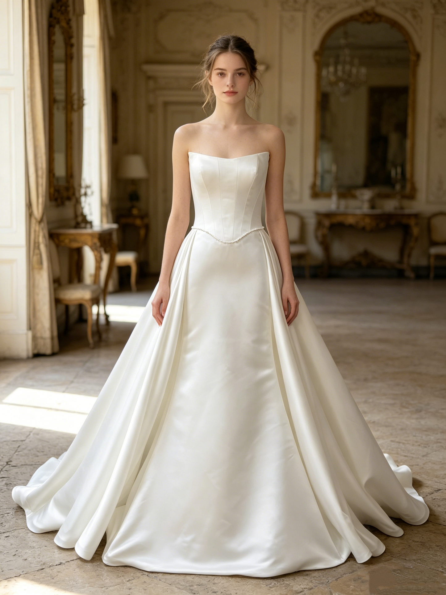 CS411 Strapless Satin Mermaid Wedding Dress with Detachable Overskirt & Corset Bodice