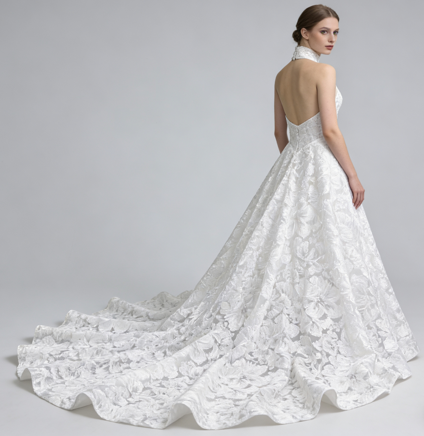 Z-ting "Elena" Vintage Lace A-Line Wedding Dress with Chapel Train