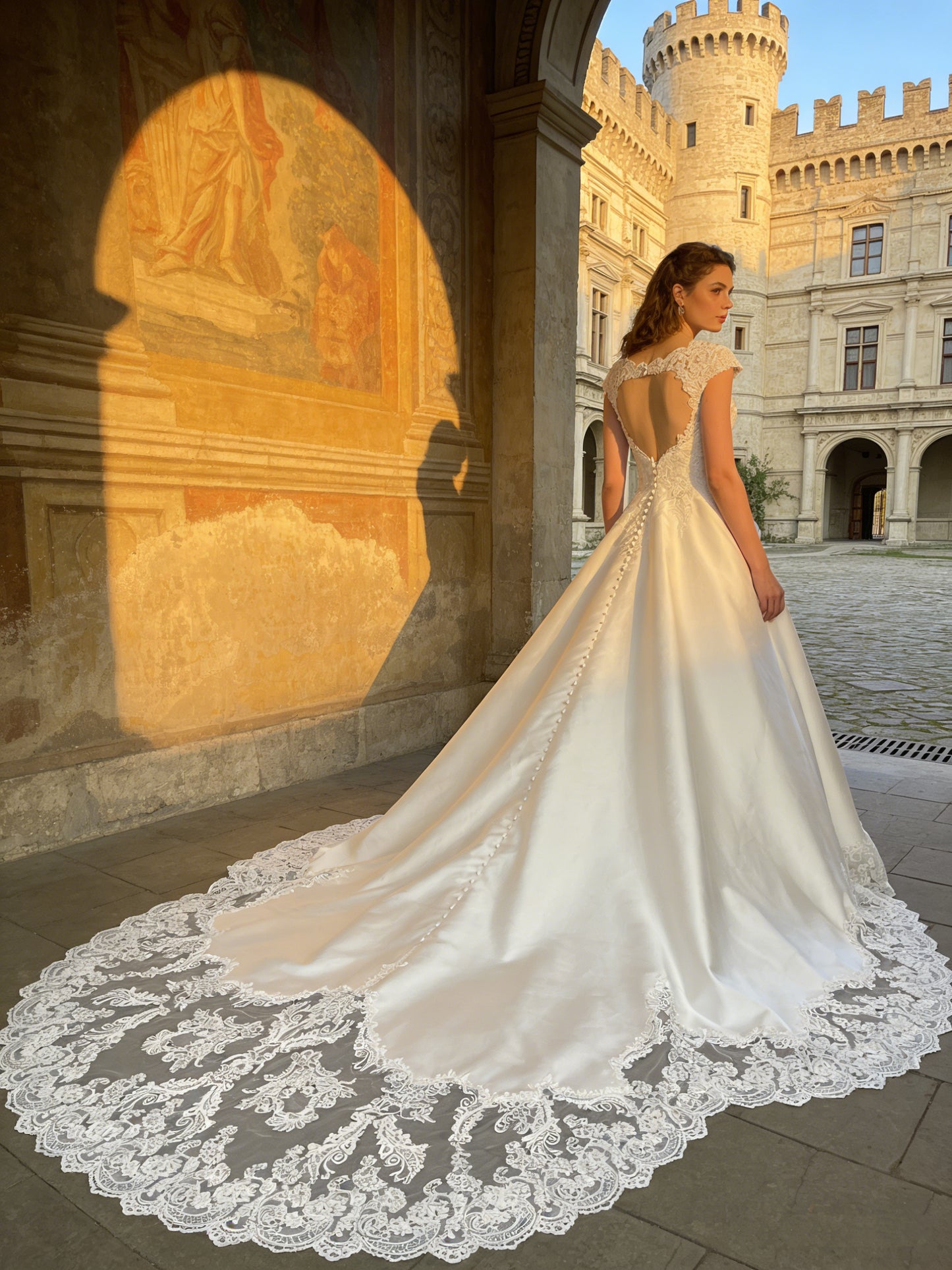 YG001 Timeless Satin Ball Gown Wedding Dress with Sweetheart Neck & Cathedral Train