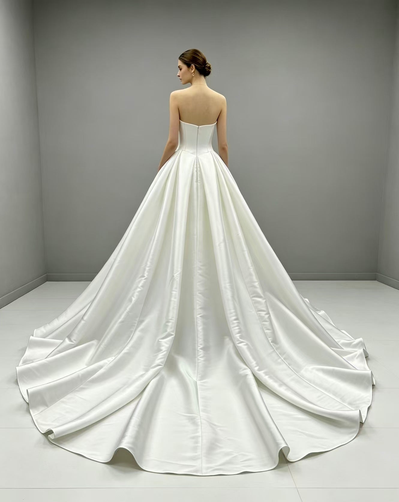 W380  Timeless Satin Ball Gown Wedding Dress with Sweetheart Neck & Cathedral Train
