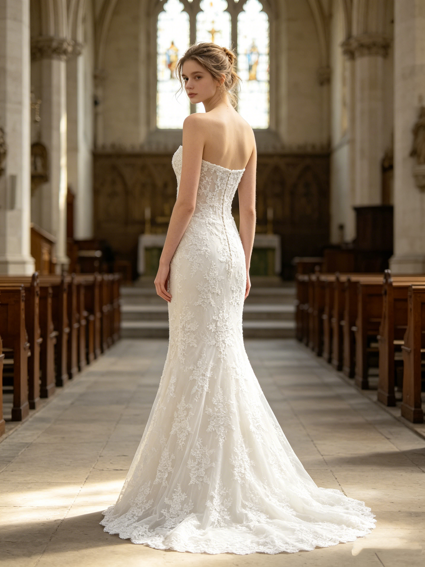 CS335 Strapless Lace Mermaid Wedding Dress with Corset Bodice & Beaded Trim