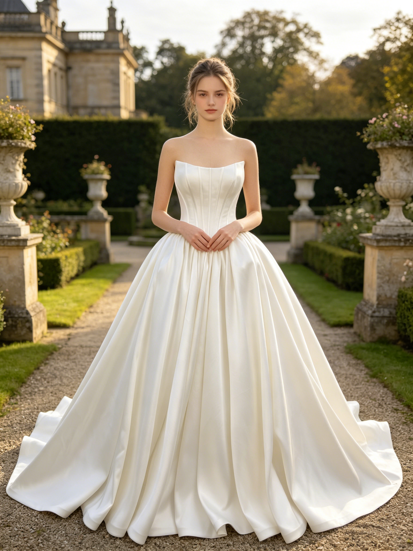 CS410 Strapless Satin Ball Gown Wedding Dress with Corset Bodice