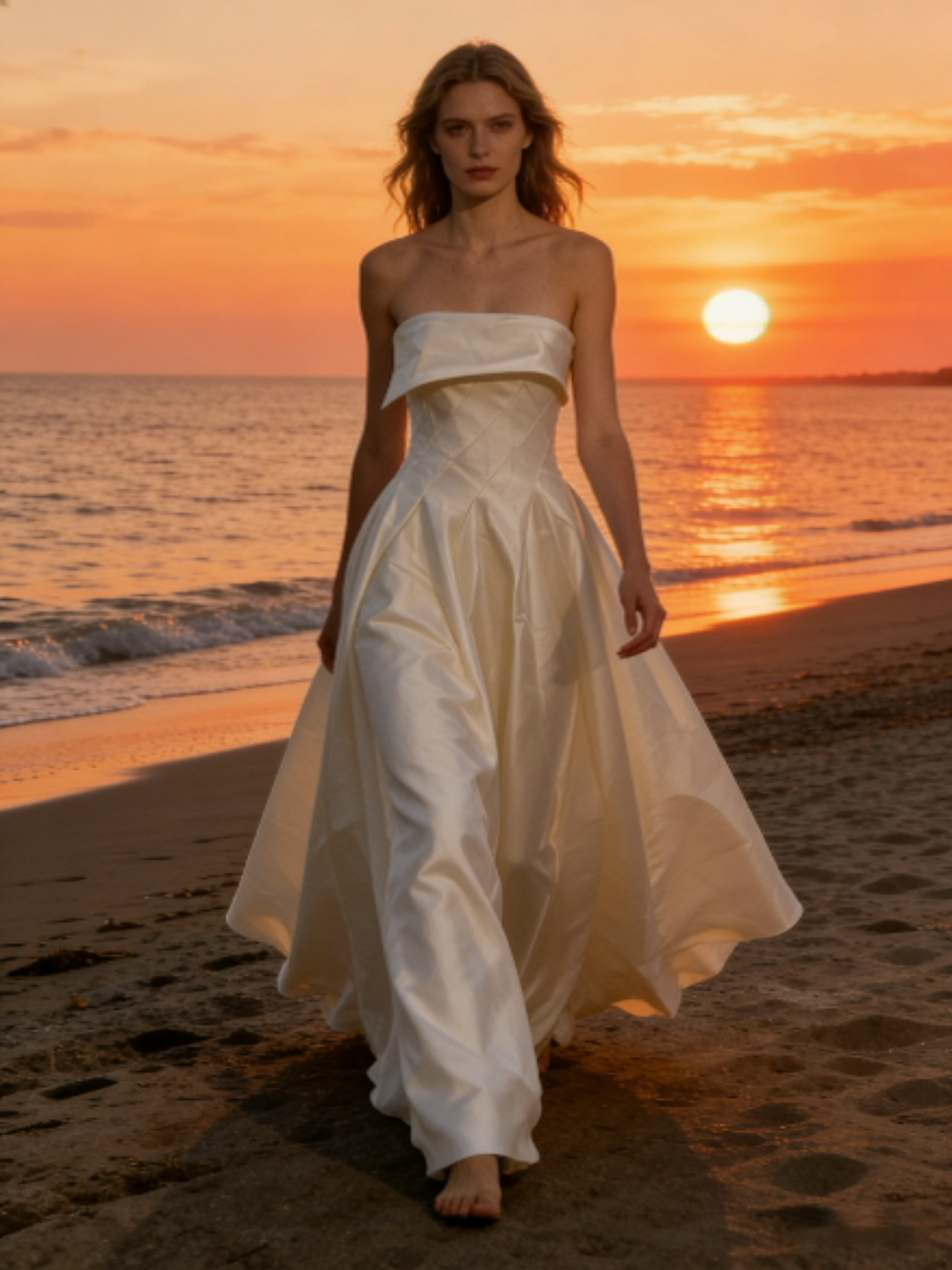 Strapless Asymmetric Neck Satin A-Line Wedding Dress | 1440 Bridal Gown