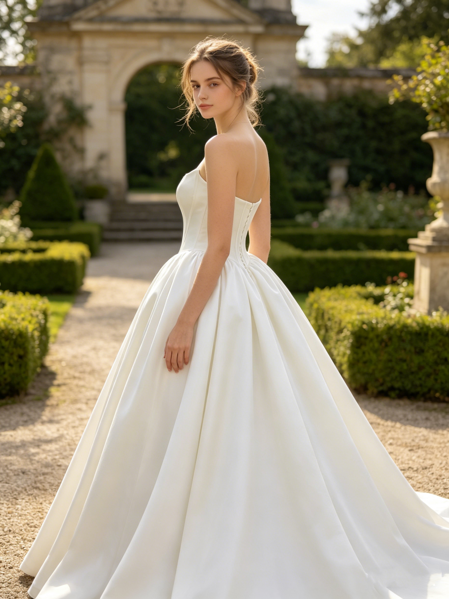 CS410 Strapless Satin Ball Gown Wedding Dress with Corset Bodice