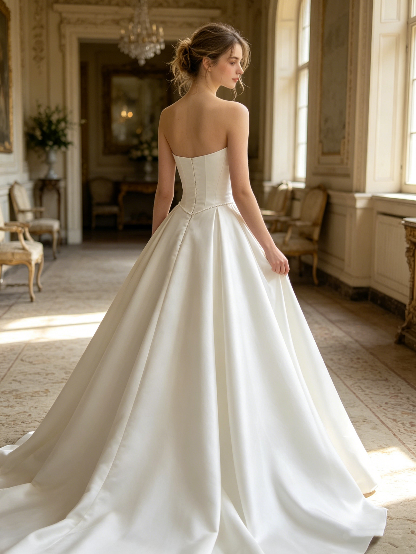 CS411 Strapless Satin Mermaid Wedding Dress with Detachable Overskirt & Corset Bodice