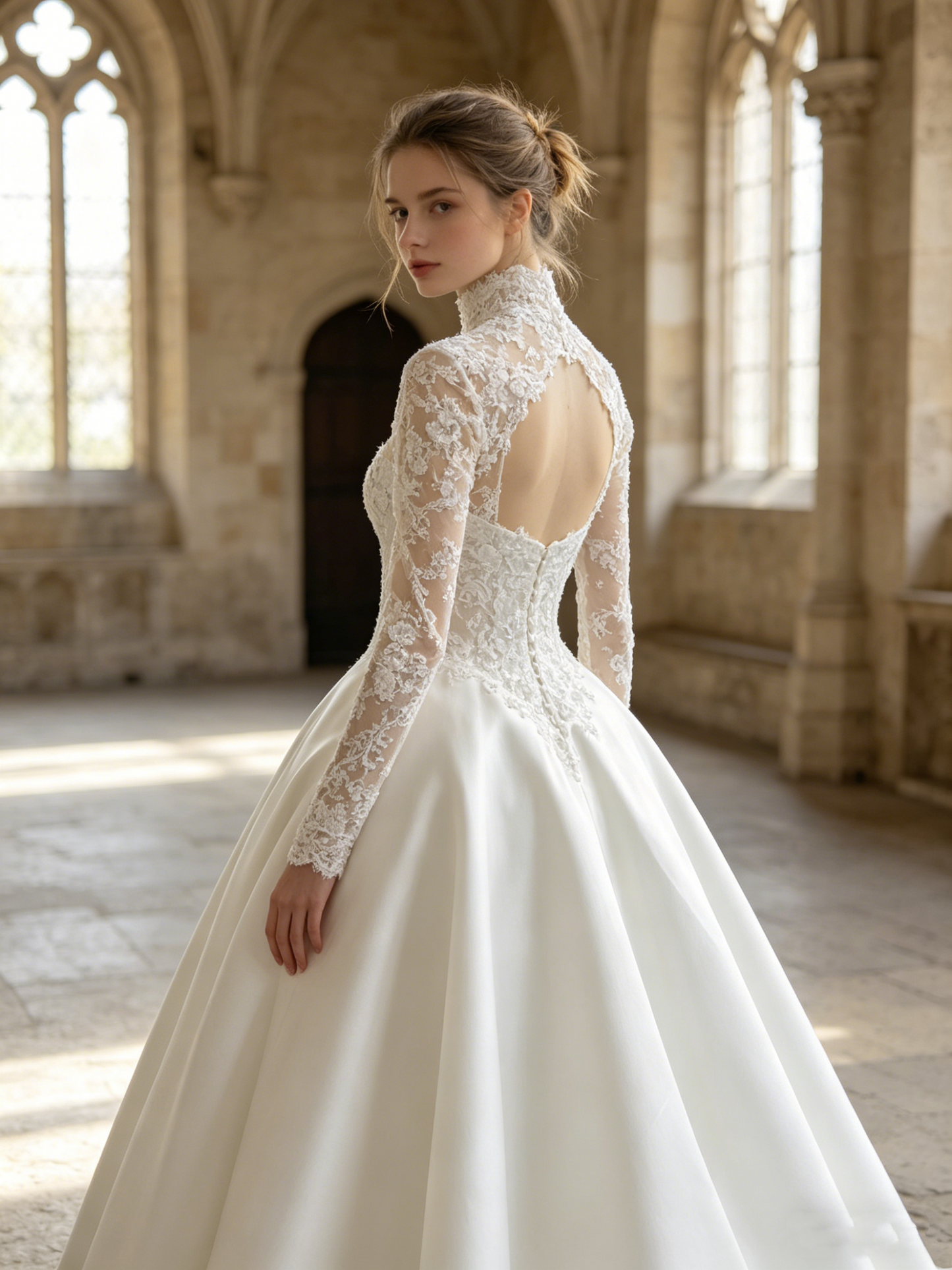 CS418 Strapless Lace & Satin Ball Gown Wedding Dress with Detachable High-Neck Bolero
