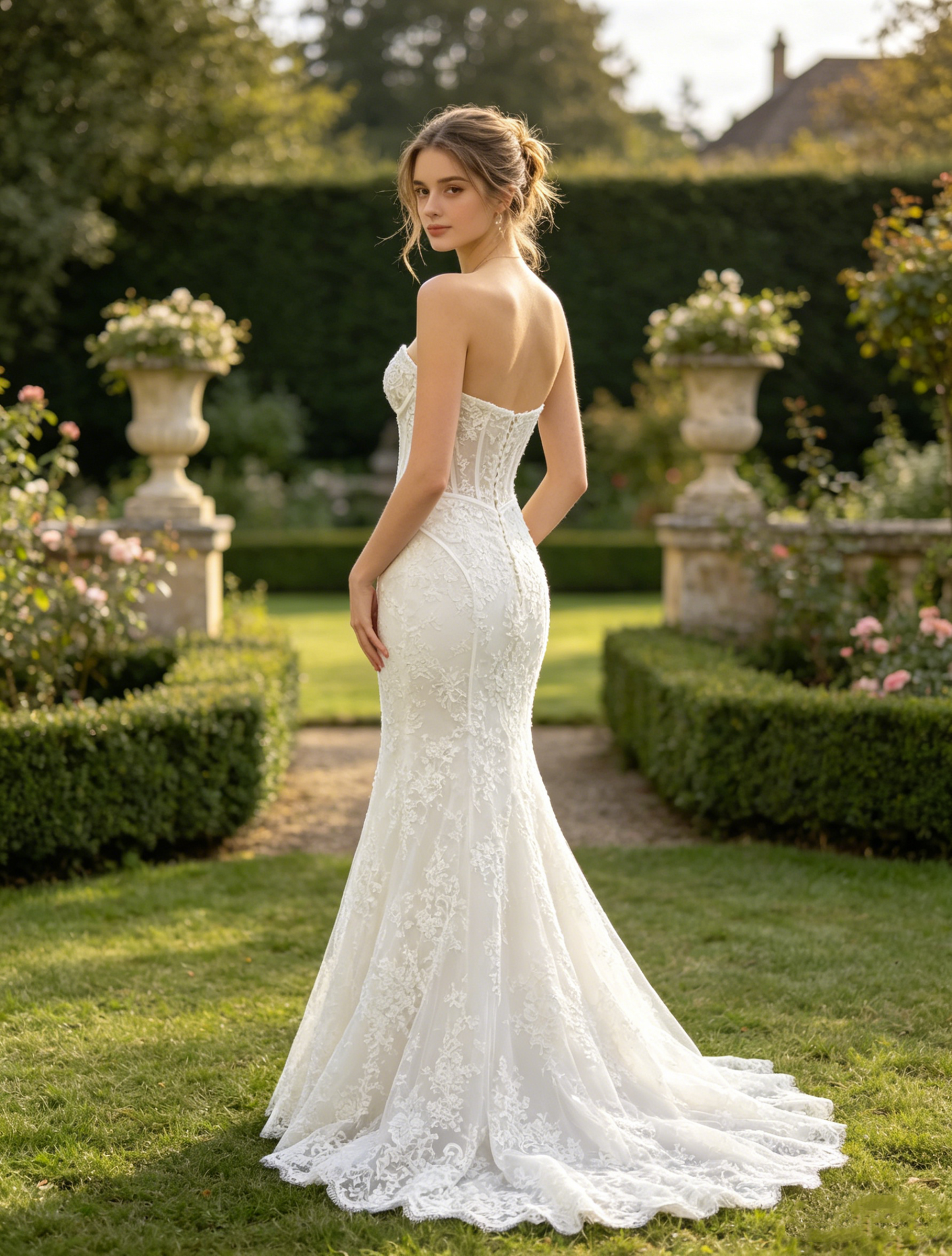 CS381 Strapless Lace Mermaid Wedding Dress with Sheer Corset Bodice