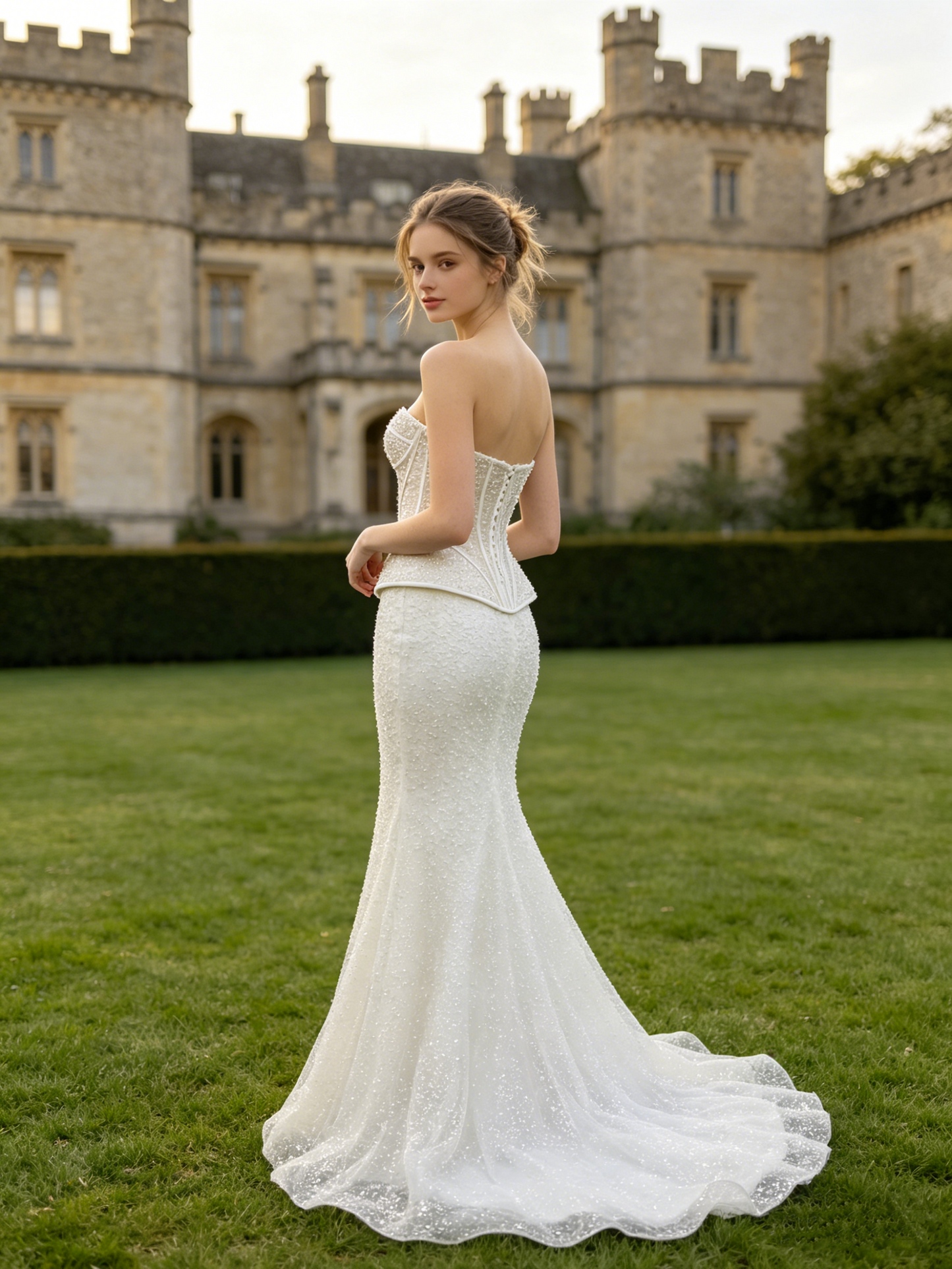 CN325 Convertible Strapless Mermaid Wedding Dress with High Neck Lace Jacket