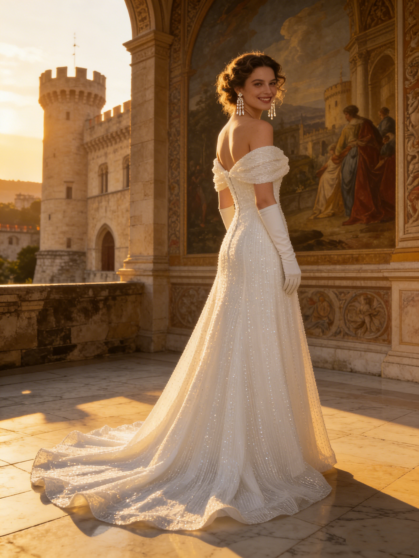 ZT024 Elegant Off-the-Shoulder Beaded A-Line Wedding Dress with Twisted Bodice