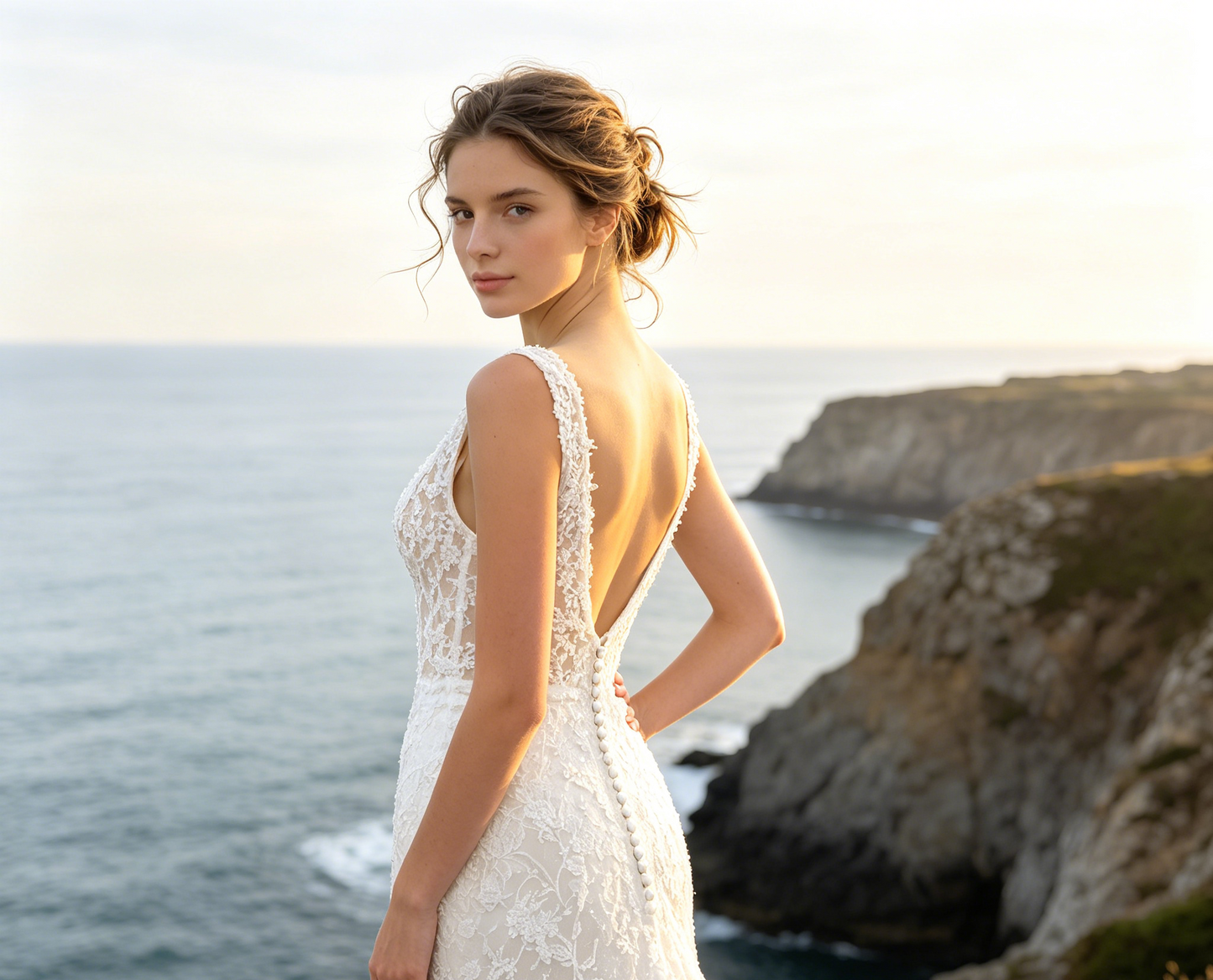 CS353 Beaded Lace Mermaid Wedding Dress with Plunge V-Neck & Low V-Back