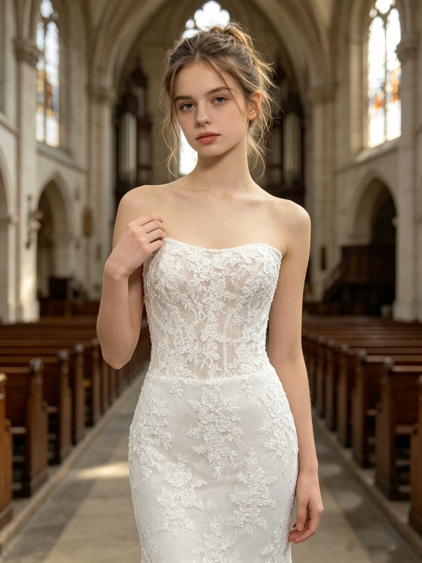 CS335 Strapless Lace Mermaid Wedding Dress with Corset Bodice & Beaded Trim