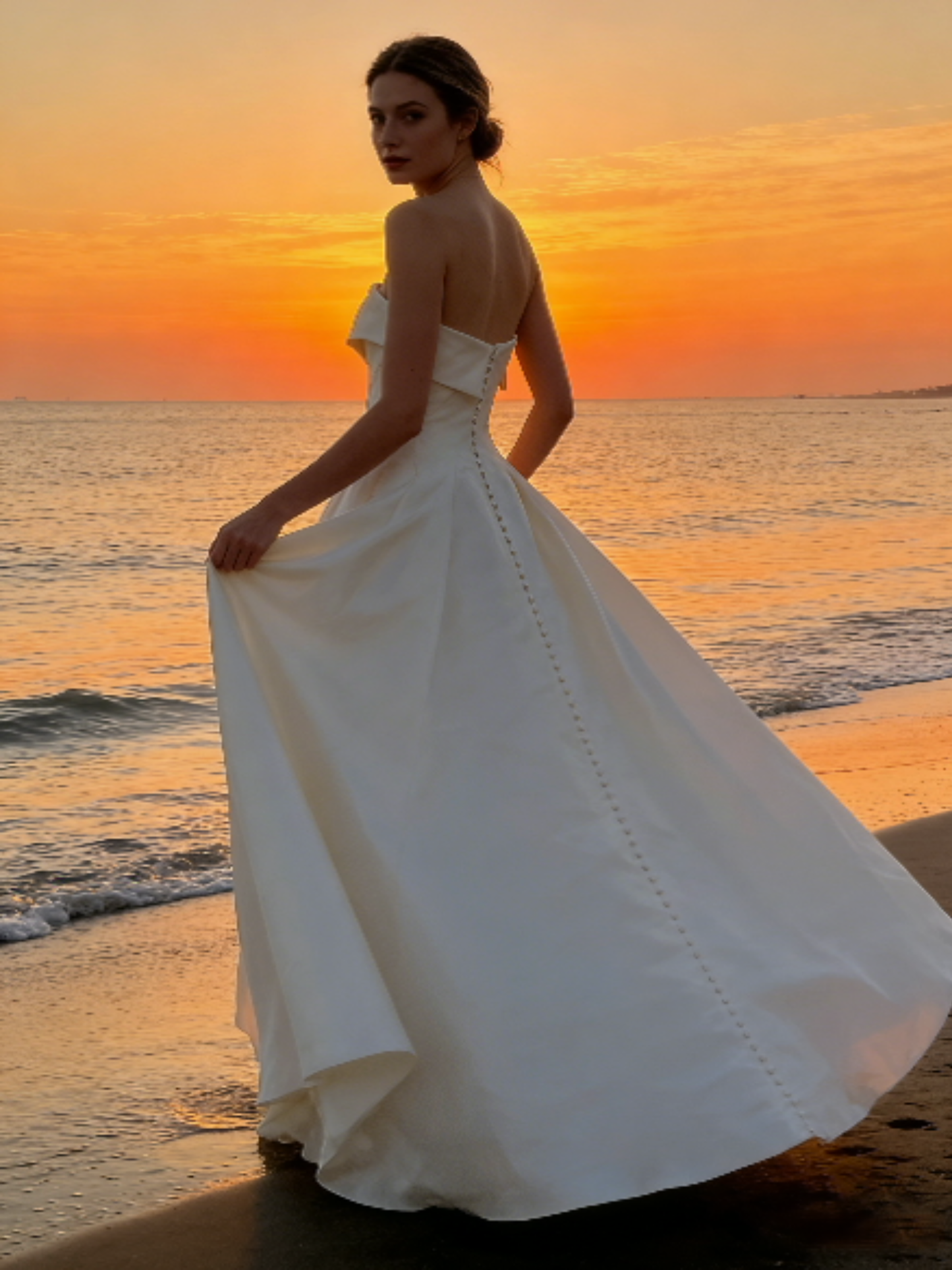Strapless Asymmetric Neck Satin A-Line Wedding Dress | 1440 Bridal Gown