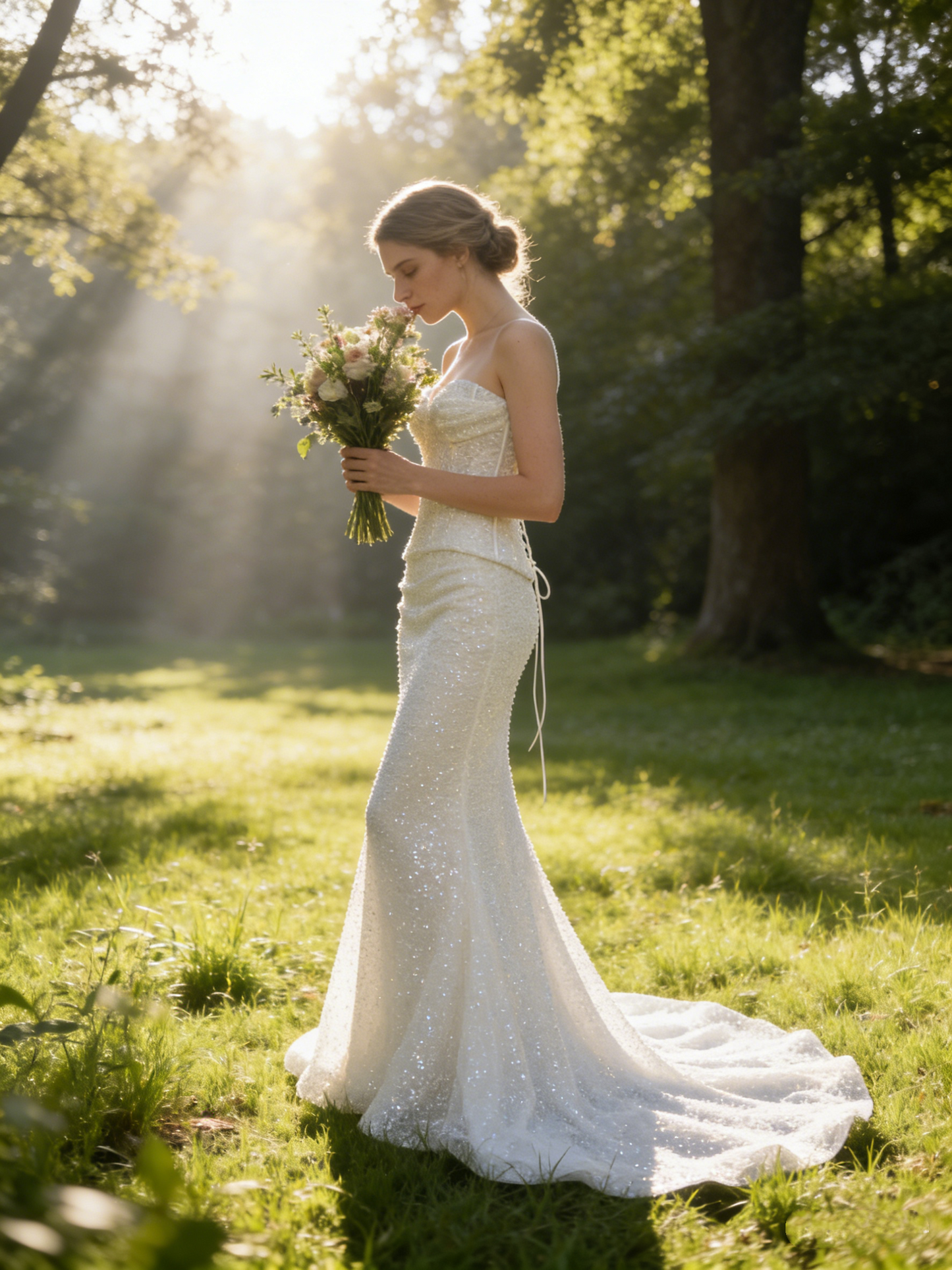 ZT025A Luxury Sparkle Mermaid Wedding Dress with Lace-Up Corset & Sequined Train