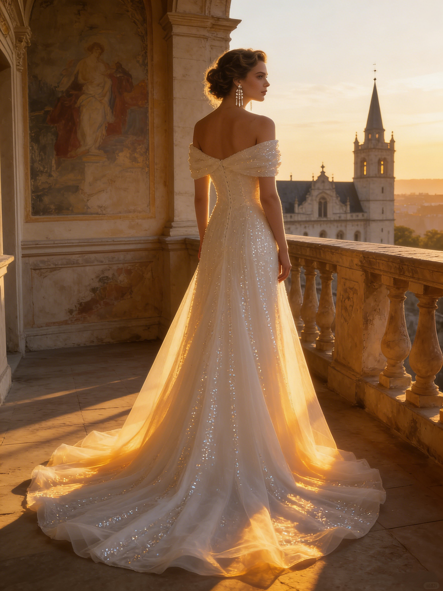 ZT024 Elegant Off-the-Shoulder Beaded A-Line Wedding Dress with Twisted Bodice