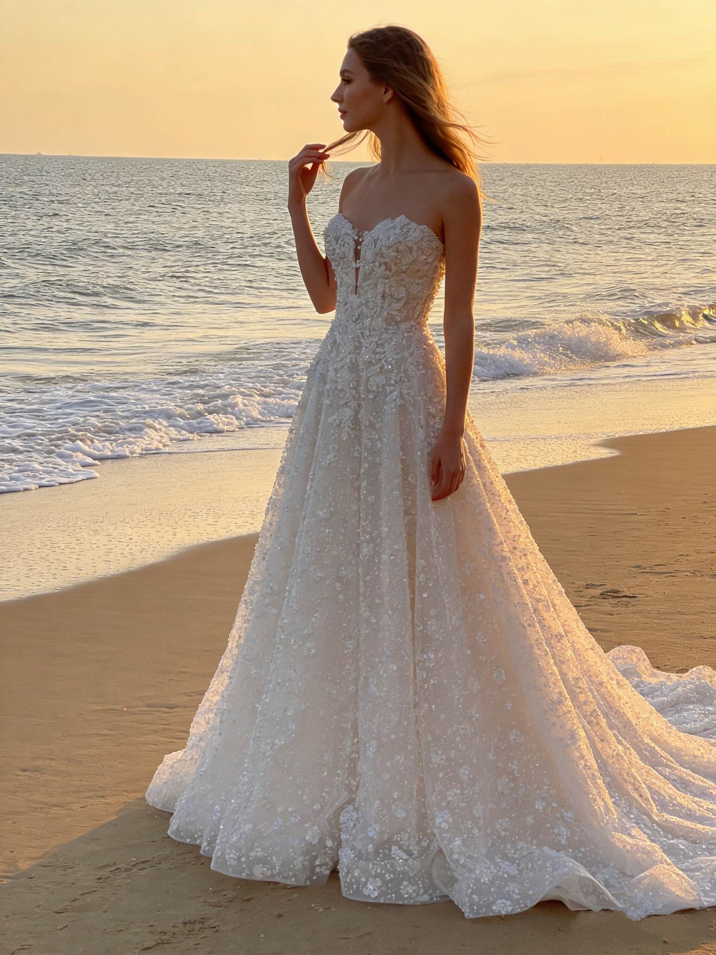 CS159 Luxury Beaded Sweetheart A-Line Wedding Dress with 3D Floral Lace