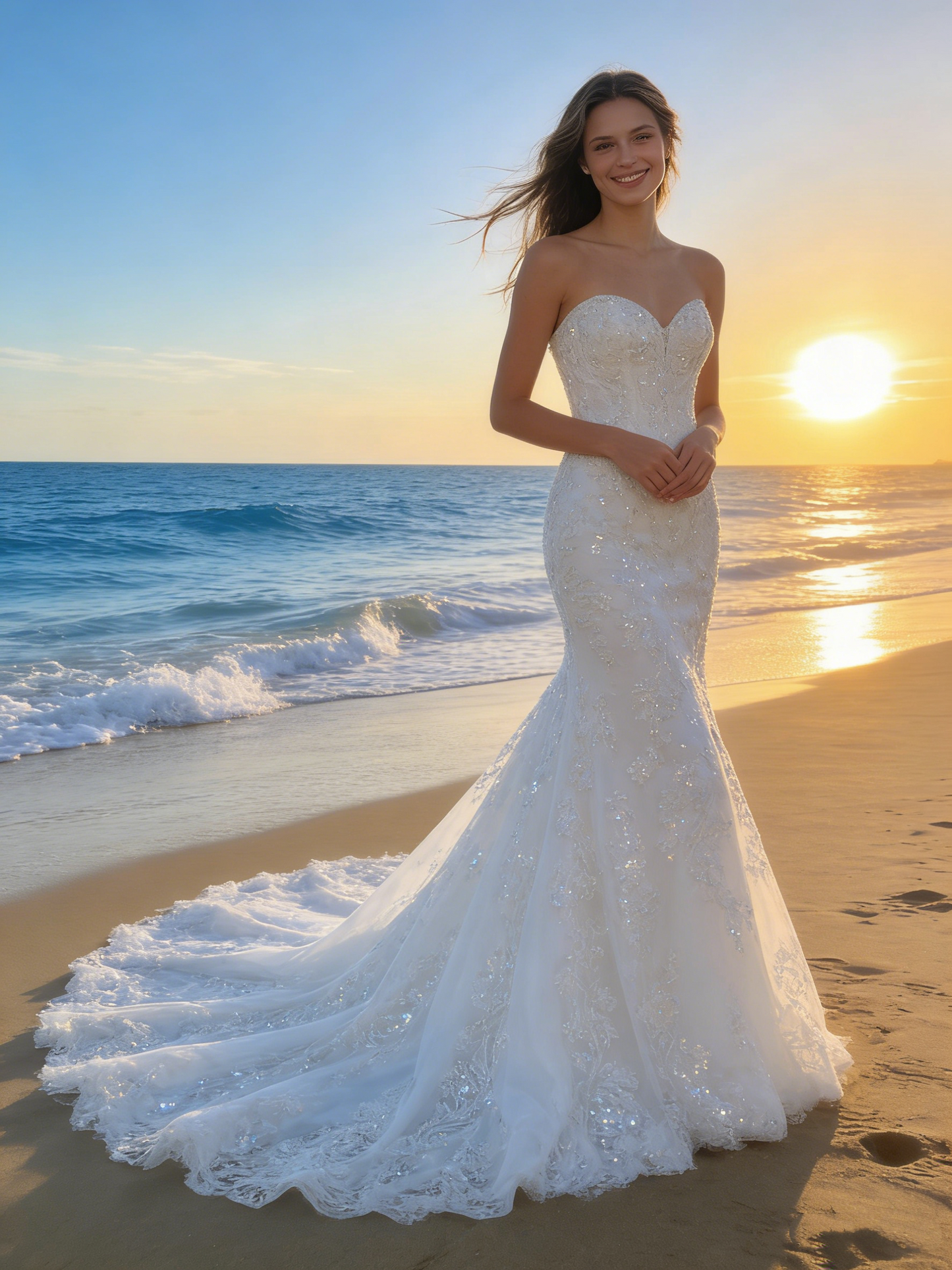CS121 Luxury Beaded Lace Off-the-Shoulder Mermaid Wedding Dress with Cathedral Train