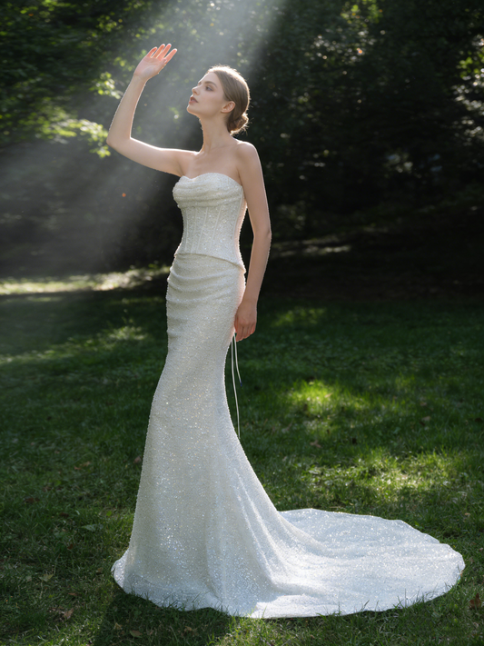 ZT025A Luxury Sparkle Mermaid Wedding Dress with Lace-Up Corset & Sequined Train
