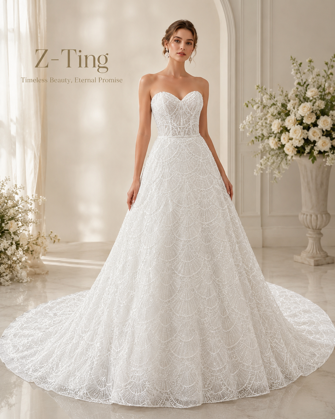 CS206 Strapless Sweetheart Beaded Ballgown Wedding Dress with Convertible Short Mini Skirt & Cathedral Train