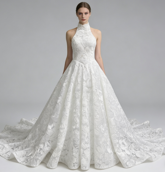 Z-ting "Elena" Vintage Lace A-Line Wedding Dress with Chapel Train
